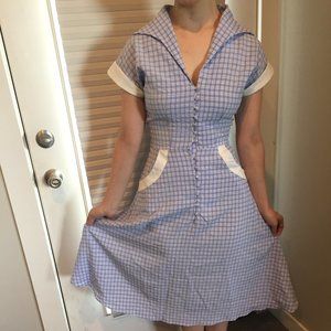 Collectif 1950's Inspired Blue and White Gingham Swing Dress